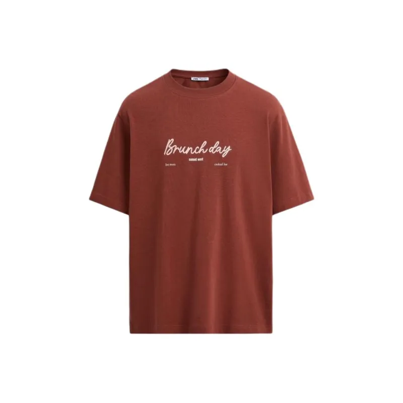 ZARA T Shirts Men Dark Red Color-0