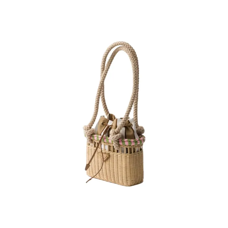 PRADA Calfskin Handbag Mini Women's Brown & Petal Pink-1