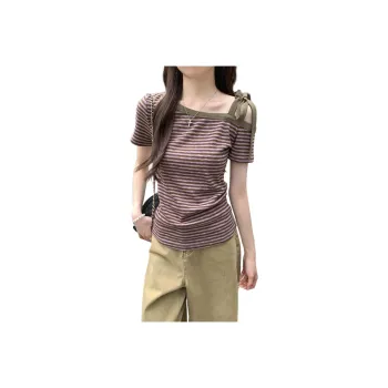 Mu Xiao Xin T Shirts Women's Purple Stripes
