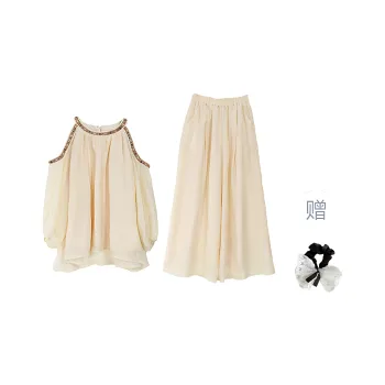 TUSHIFEI Casual Suits Women's Creamy Apricot Set+Hair Tie Includes
