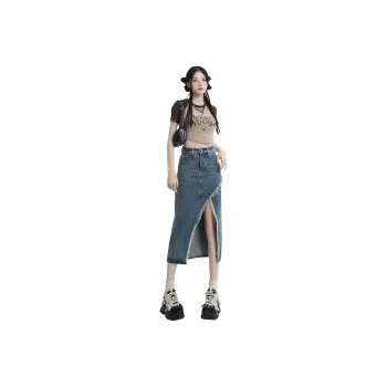 MPOX Denim Long Skirts Women's Dark Blue
