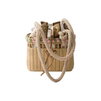 PRADA Calfskin Handbag Mini Women's Brown & Petal Pink