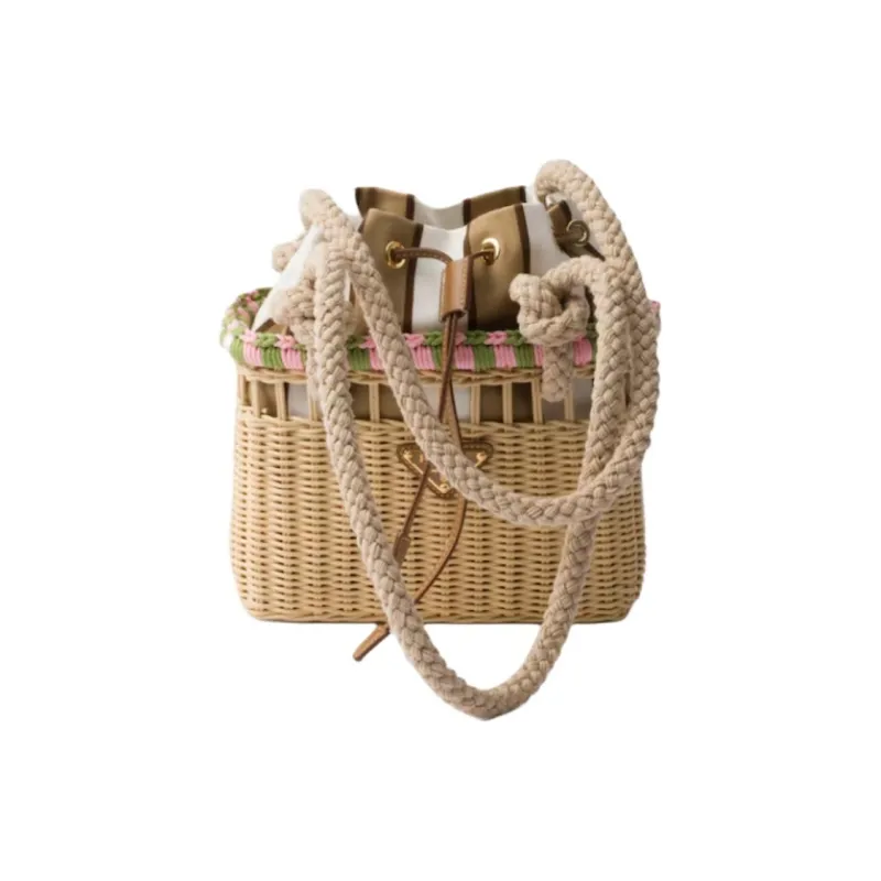 PRADA Calfskin Handbag Mini Women's Brown & Petal Pink-0