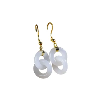 Jade Charm Yao Earrings White Jade/Pale Greenish White Jade Women's