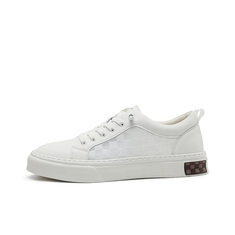 SEPTWOLVES Breathable Height Increasing Abrasion Resistant Low Top Skateboard Shoes Men's White-0