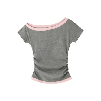 AHDO T Shirts Women's Gray & Pink