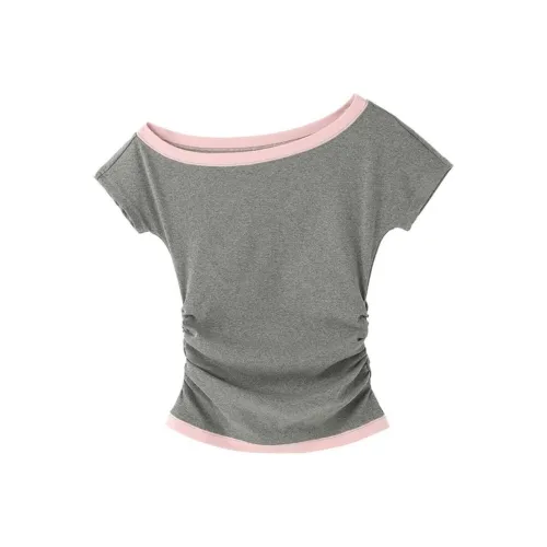 AHDO T Shirts Women's Gray & Pink