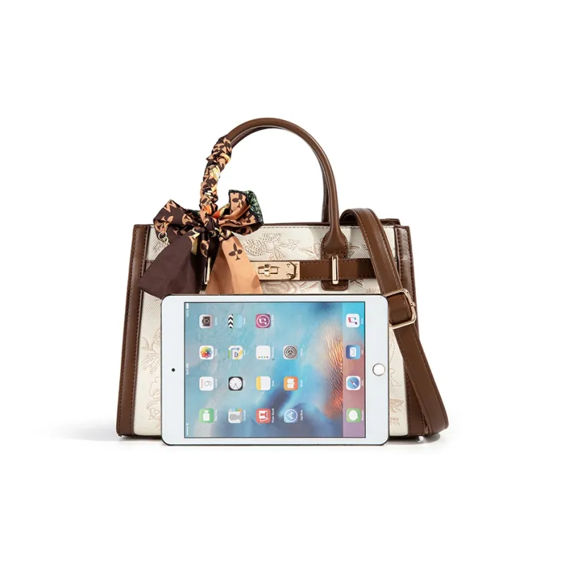 CentarlKatty PU One Shoulder Handbag Women's Embroidery White & Coffee-1
