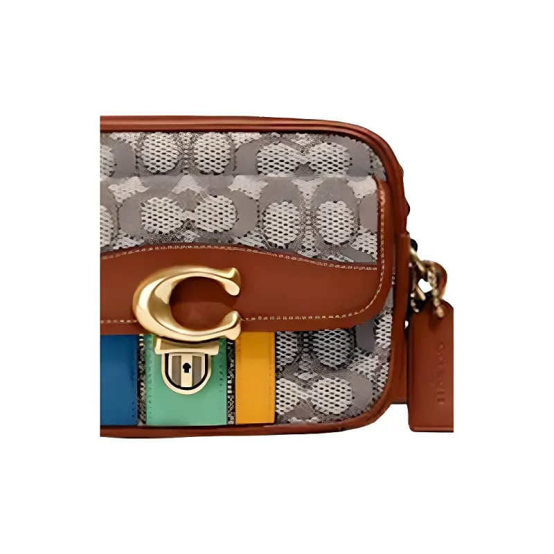 COACH Studio Textile Fabric With Tanned Leather Shoulder Bag Trumpets Men's Monogram Color & Green-3