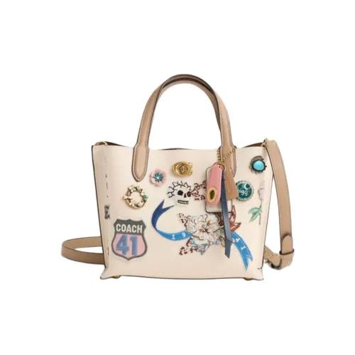 COACH Willow Pebbled Leather Tote Bag, Shopping Bag, Shoulder Bag, Crossbody Bag, Handbag Medium Size Women's Beige