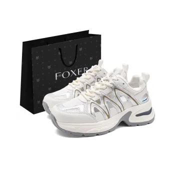 FOXER Slip Resistant, Abrasion Resistant, Breathable Low Top Chunky Sneakers Women's Beige Silver