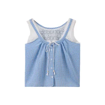 SUSANSAN Tank Tops Women's Blue Plaid