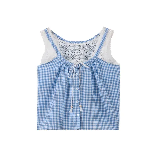 SUSANSAN Tank Tops Women's Blue Plaid