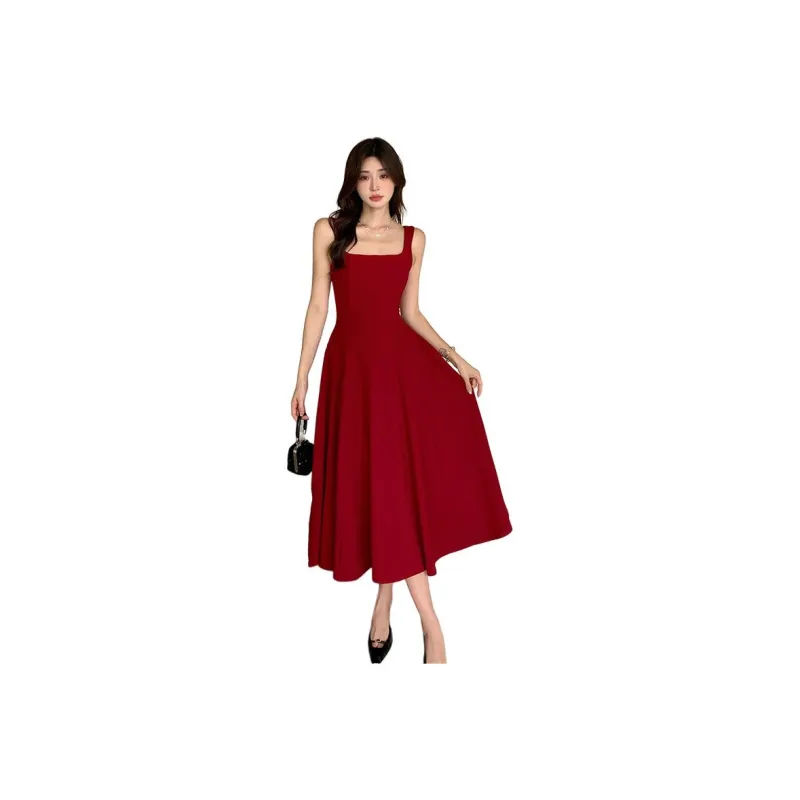 XIANSINIAO Slip Dresses Women's Burgundy-0