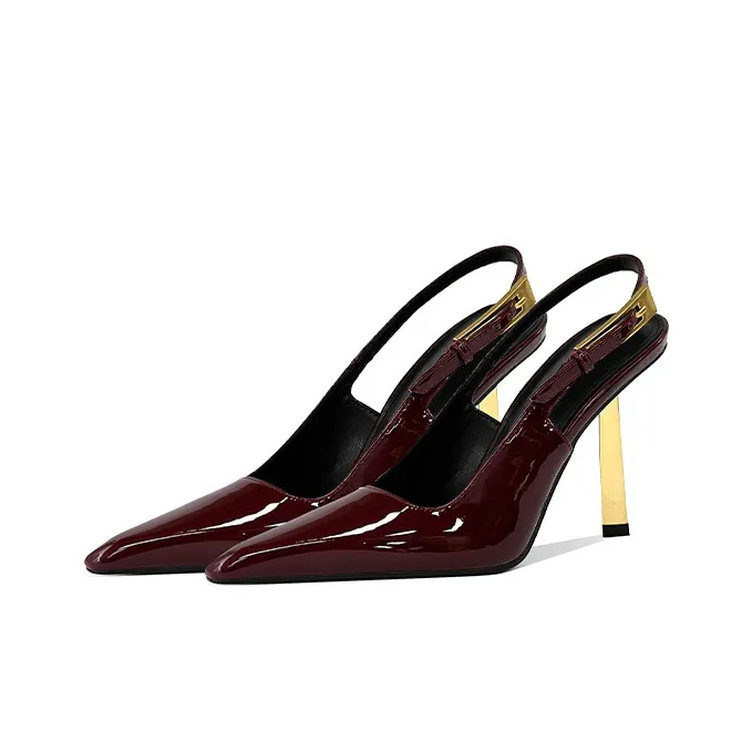 Lan Miao Slim Heel High Heels Women's Burgundy-3