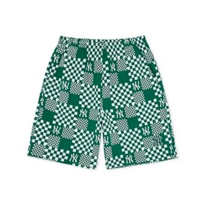 MLB Checkerboard New York Yankees Casual Shorts Unisex Hemp Green-1