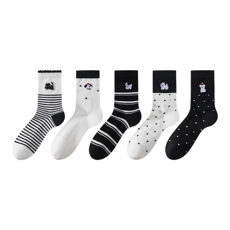2323 Mid Calf Socks Women's 5 Pack Mixed Color-0