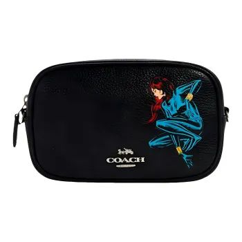 COACH Marvel Black Widow Collaboration Cow Leather Crossbody Bag, Sling Bag, Fanny Pack Medium Size Women's Black