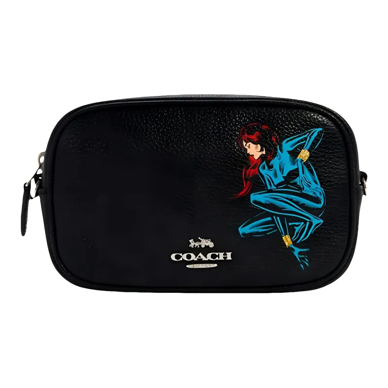 COACH Marvel Black Widow Collaboration Cow Leather Crossbody Bag, Sling Bag, Fanny Pack Medium Size Women's Black-0