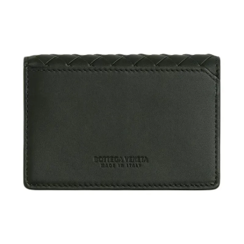 Bottega Veneta Intrecciato Calfskin Card Holder Trumpets Men's Dark Green-1