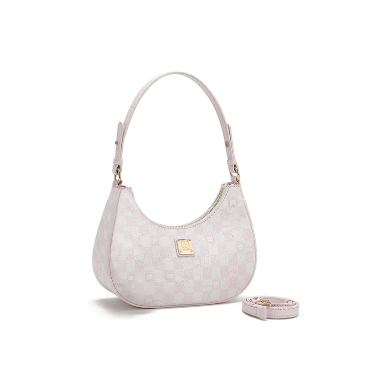 SHORT HAIR GIRL PU Shoulder Bag Crescent Bag Women's Pink-3
