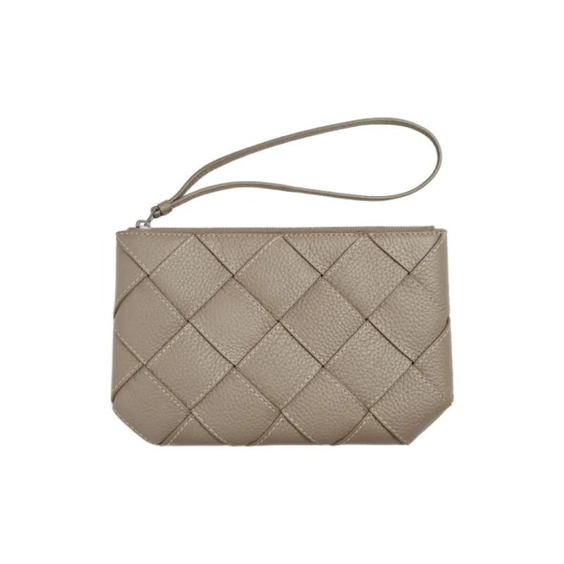 Bottega Veneta Diago Calfskin Clutch Medium Size Men's Lime Gray & Natural-0
