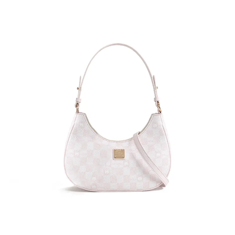 SHORT HAIR GIRL PU Shoulder Bag Crescent Bag Women's Pink-0