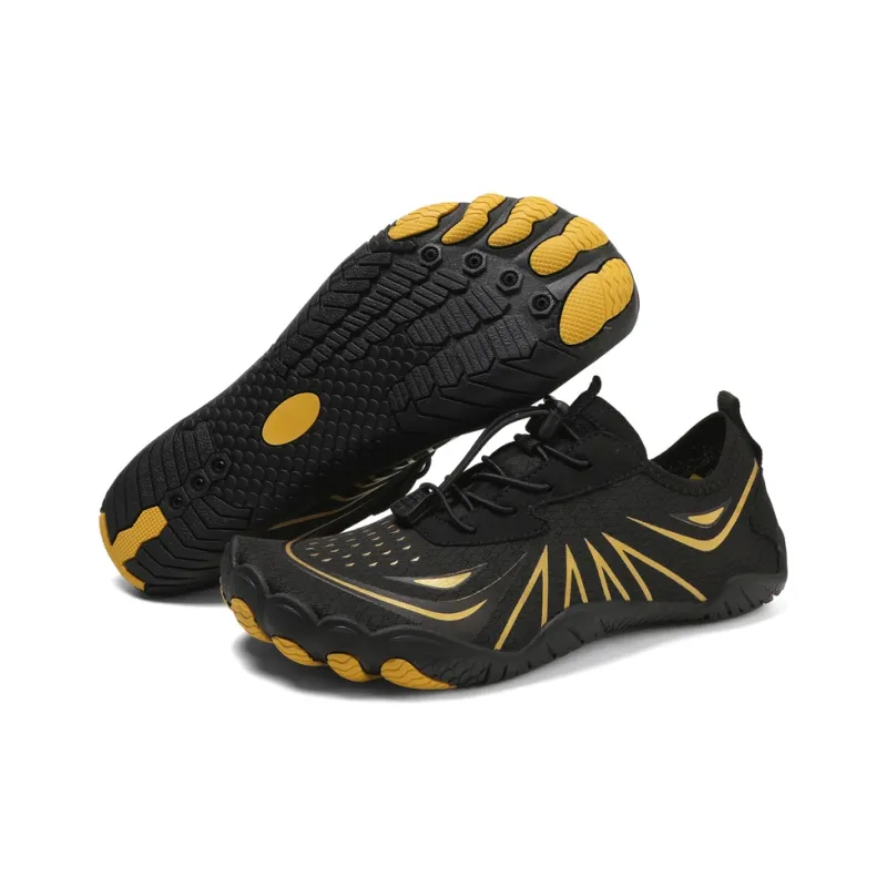 TELENT Odor Resistant Quick Dry Lightweight River Trekking Shoes Unisex Black Gold-3