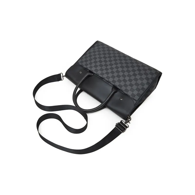 Old Man's Head Synthetic Leather One Shoulder Crossbody Briefcase Men's Black/Gray-3