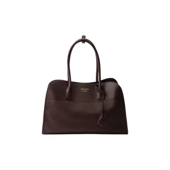 PRADA Calfskin Tote Bag, Shopping Bag, Handbag Tubas Unisex Dark Brown