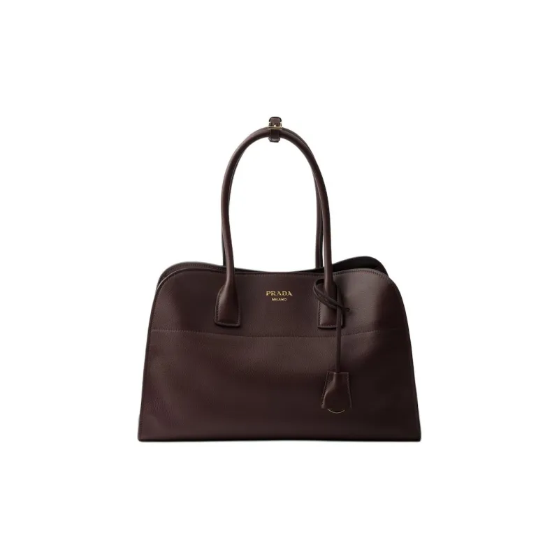 PRADA Calfskin Tote Bag, Shopping Bag, Handbag Tubas Unisex Dark Brown-0