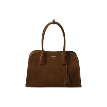 PRADA Leather Tote Bag, Shopping Bag, Handbag Medium Size Women's Dark Brown