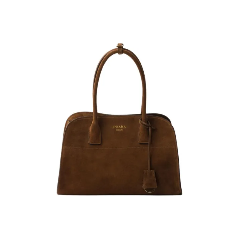 PRADA Leather Tote Bag, Shopping Bag, Handbag Medium Size Women's Dark Brown-0