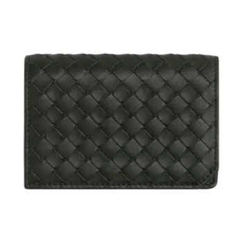 Bottega Veneta Intrecciato Calfskin Card Holder Trumpets Men's Dark Green