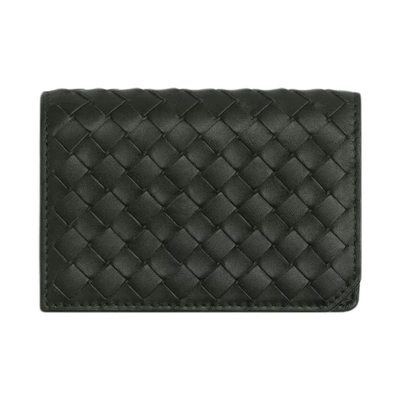 Bottega Veneta Intrecciato Calfskin Card Holder Trumpets Men's Dark Green-0