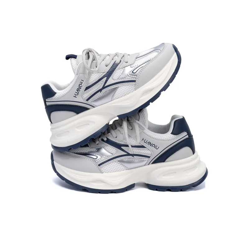 HUANQIU Abrasion Resistant, Breathable, Lightweight Low Top Chunky Sneakers Women's Gray Blue-2