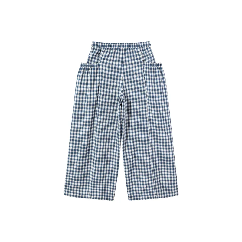 Ouyang Casual Pants Women's Blue White Plaid-1
