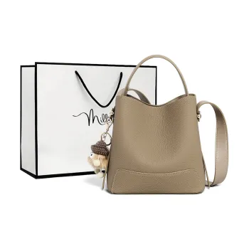 MILLIE'S Cow Leather Bucket Bag, Shoulder Bag, Crossbody Bag, Handbag Regular Women's Elephant Gray