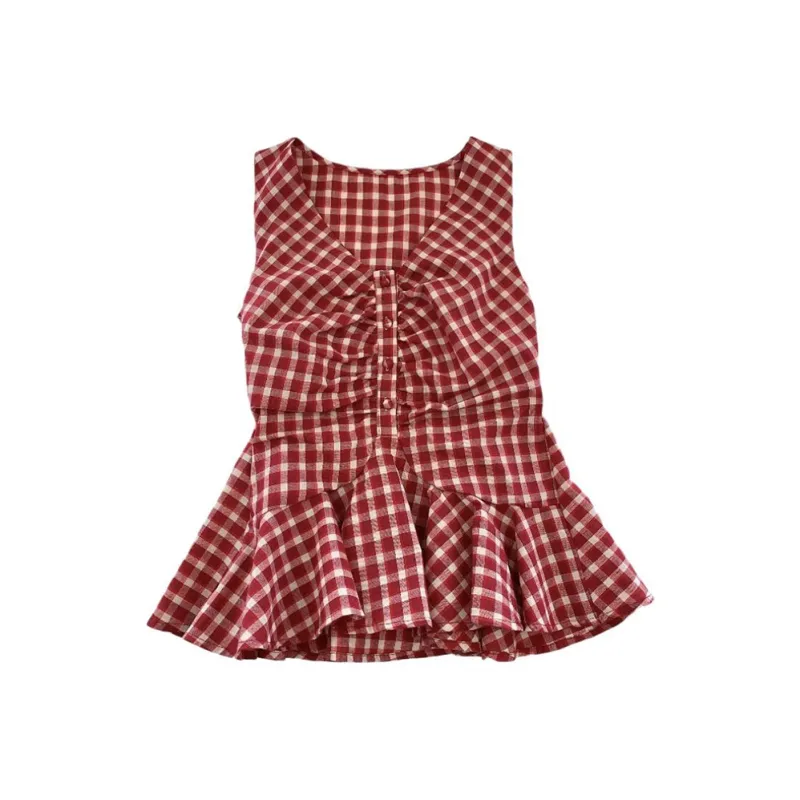 AHDO Tank Tops Women's Red Plaid-0