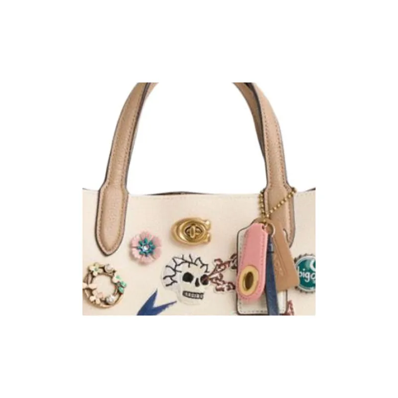 COACH Willow Pebbled Leather Tote Bag, Shopping Bag, Shoulder Bag, Crossbody Bag, Handbag Medium Size Women's Beige-3