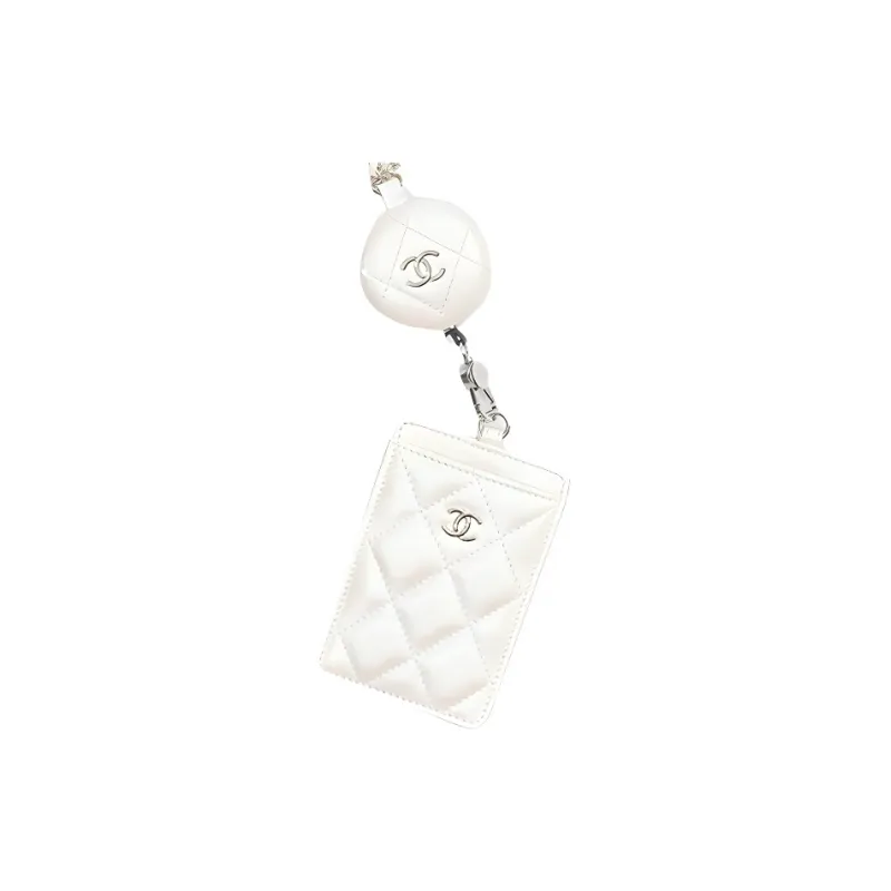 CHANEL Coco Handle Leather Coin Purse Necklace Pouch Card Holder Women's White-3