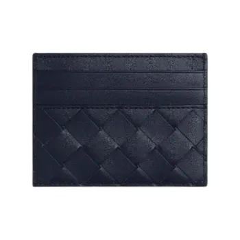 Bottega Veneta Intrecciato Calfskin Card Holder Regular Men's Dark Blue & Cypress
