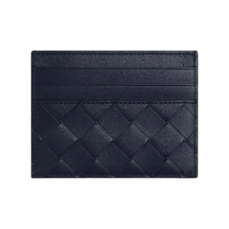Bottega Veneta Intrecciato Calfskin Card Holder Regular Men's Dark Blue & Cypress-0