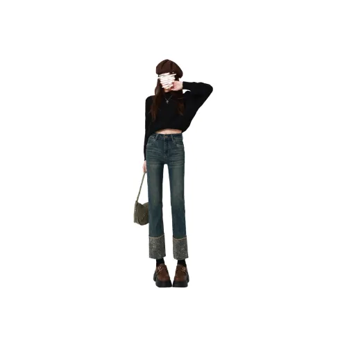 MPOX Jeans Women's Vintage Blue Ankle Length Pants