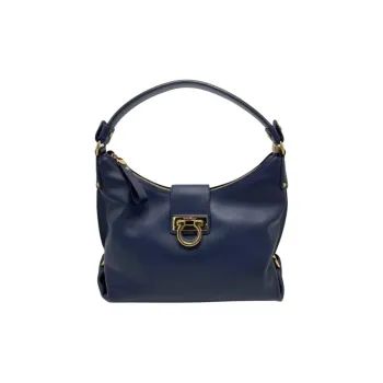 FERRAGAMO Pebbled Leather Handbag Women's Blue