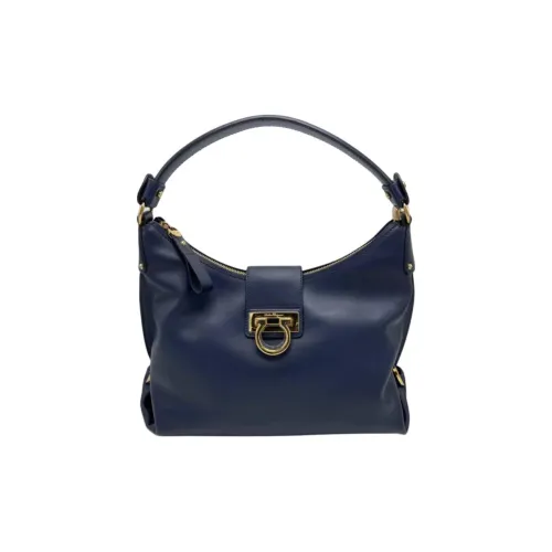 FERRAGAMO Pebbled Leather Handbag Women's Blue