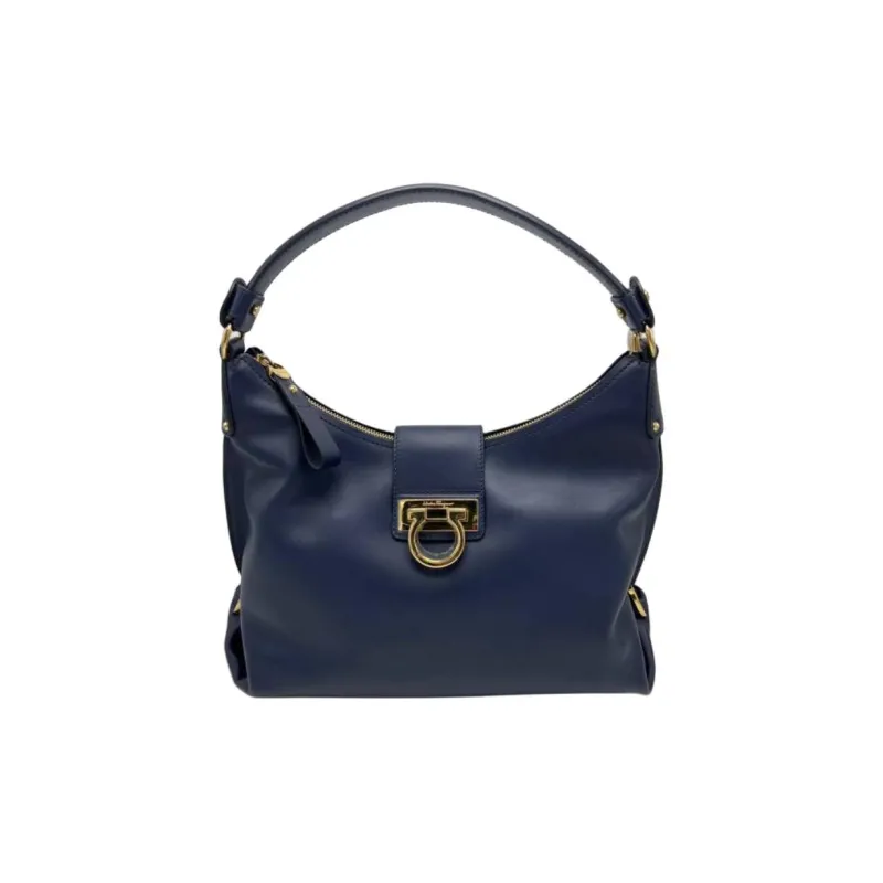 FERRAGAMO Pebbled Leather Handbag Women's Blue-0