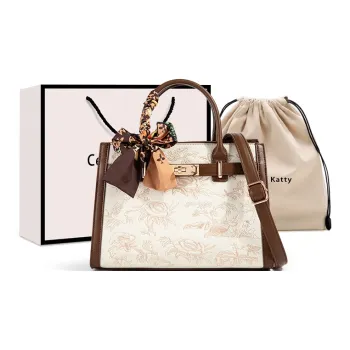 CentarlKatty PU One Shoulder Handbag Women's Embroidery White & Coffee