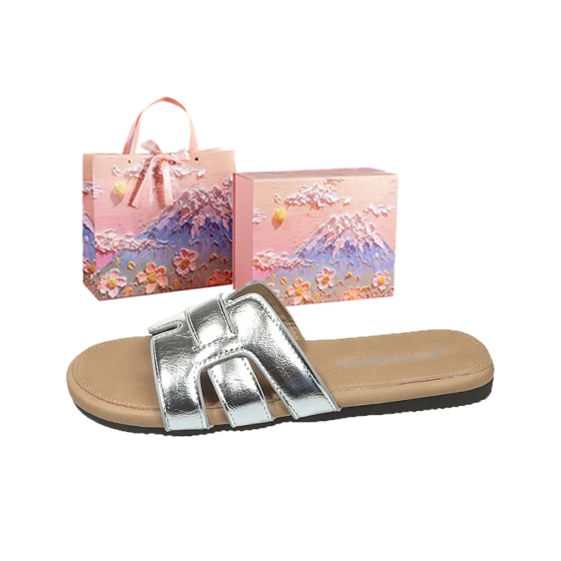 AJPAP Rubber Sole Slip Resistant Odor Resistant Abrasion Resistant Slide Slippers Women's-23