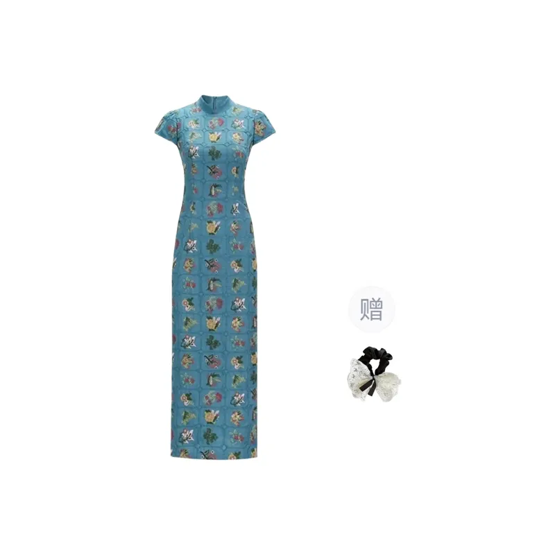 / Short Sleeved Dresses Women's Navy Blue+Hair Tie Included-0